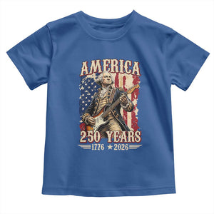America 250 Years George Washington Rock Star Toddler T Shirt Funny Electric Guitar Player Vintage American Flag 1776 to 2026 Semiquincentennial TS02 Royal Blue Print Your Wear