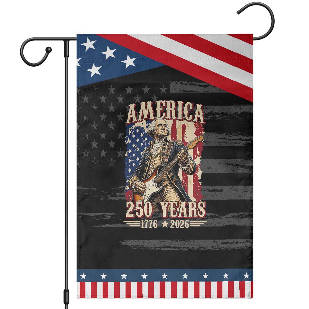 America 250 Years George Washington Rock Star Patriotic Garden Flag Funny Electric Guitar Player Vintage American Flag 1776 to 2026 Semiquincentennial