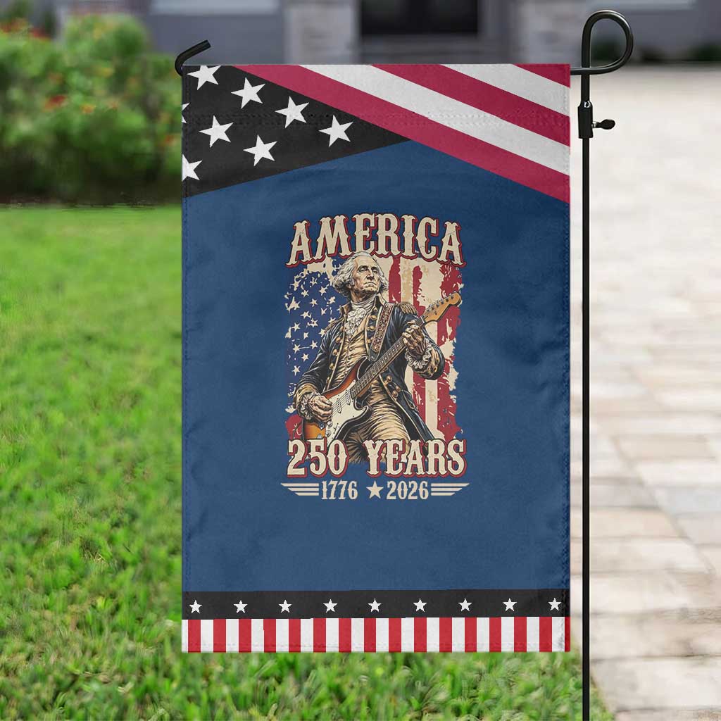 America 250 Years George Washington Rock Star Patriotic Garden Flag Funny Electric Guitar Player Vintage American Flag 1776 to 2026 Semiquincentennial