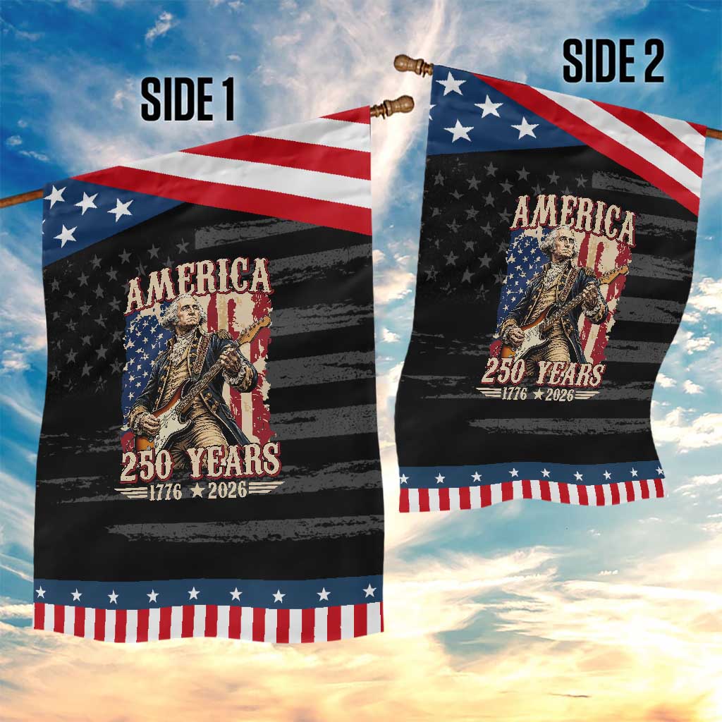 America 250 Years George Washington Rock Star Patriotic Garden Flag Funny Electric Guitar Player Vintage American Flag 1776 to 2026 Semiquincentennial