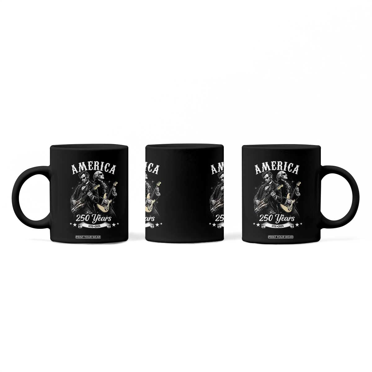 America 250 Years Abraham Lincoln and George Washington Rock Concert Coffee Mug Presidents Jamming Electric Guitars 1776 to 2026 Semiquincentennial TS02 Print Your Wear