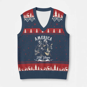 America 250 Years Abraham Lincoln and George Washington Rock Concert V-Neck Knit Sweater Vest Presidents Jamming Electric Guitars 1776 to 2026 Semiquincentennial TS02 Navy Red Print Your Wear
