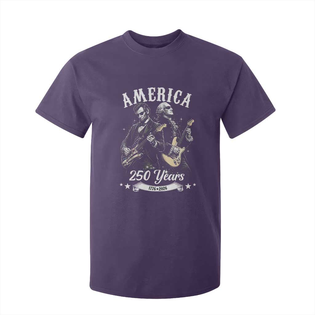 America 250 Years Abraham Lincoln and George Washington Rock Concert T Shirt For Kid Presidents Jamming Electric Guitars 1776 to 2026 Semiquincentennial TS02 Purple Print Your Wear