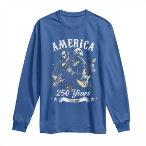 America 250 Years Abraham Lincoln and George Washington Rock Concert Long Sleeve Shirt Presidents Jamming Electric Guitars 1776 to 2026 Semiquincentennial TS02 Royal Blue Print Your Wear