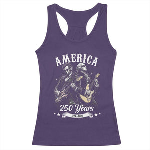 America 250 Years Abraham Lincoln and George Washington Rock Concert Racerback Tank Top Presidents Jamming Electric Guitars 1776 to 2026 Semiquincentennial TS02 Purple Print Your Wear