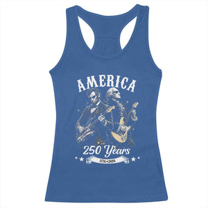 America 250 Years Abraham Lincoln and George Washington Rock Concert Racerback Tank Top Presidents Jamming Electric Guitars 1776 to 2026 Semiquincentennial TS02 Royal Blue Print Your Wear
