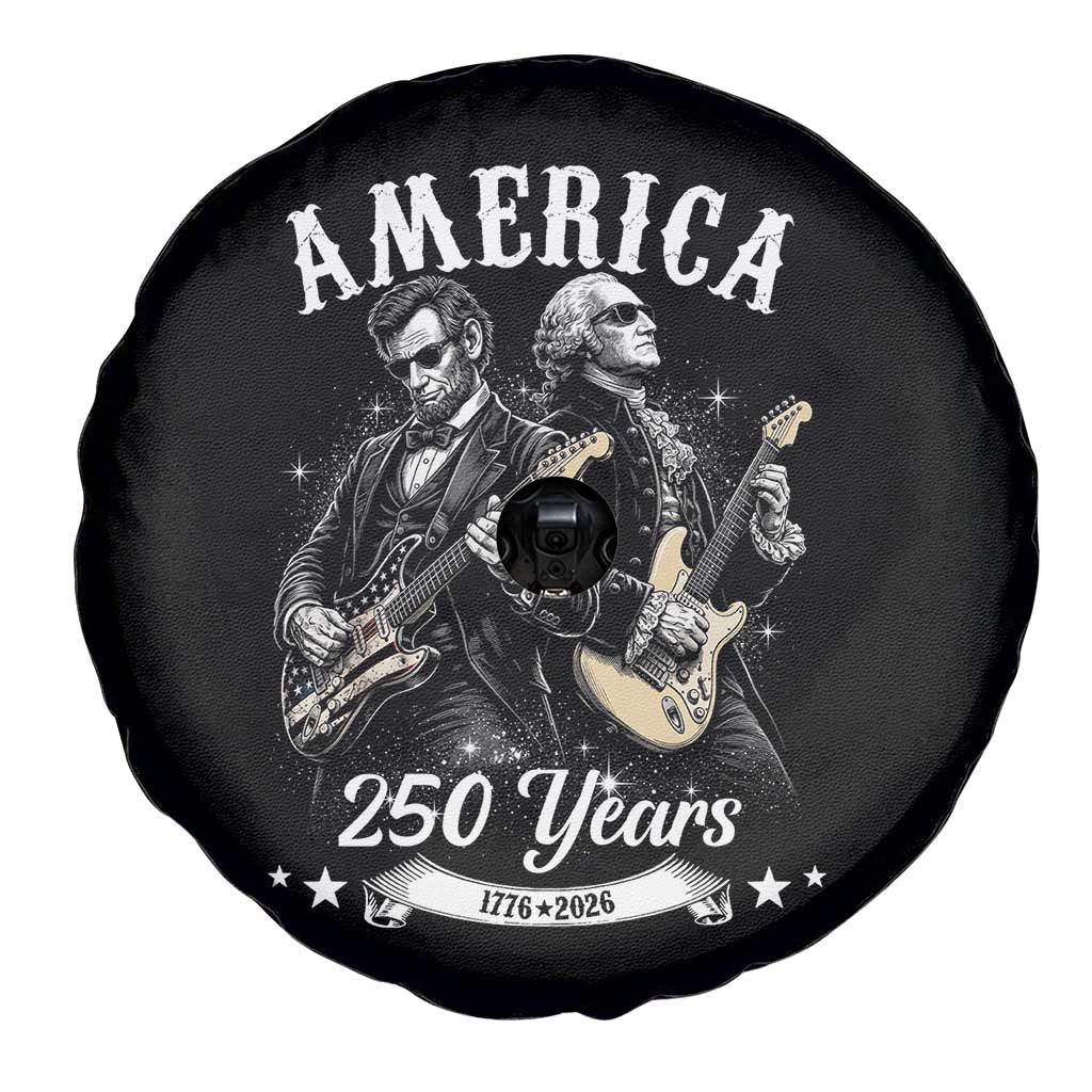 America 250 Years Abraham Lincoln and George Washington Rock Concert Spare Tire Cover Presidents Jamming Electric Guitars 1776 to 2026 Semiquincentennial TS02 Print Your Wear