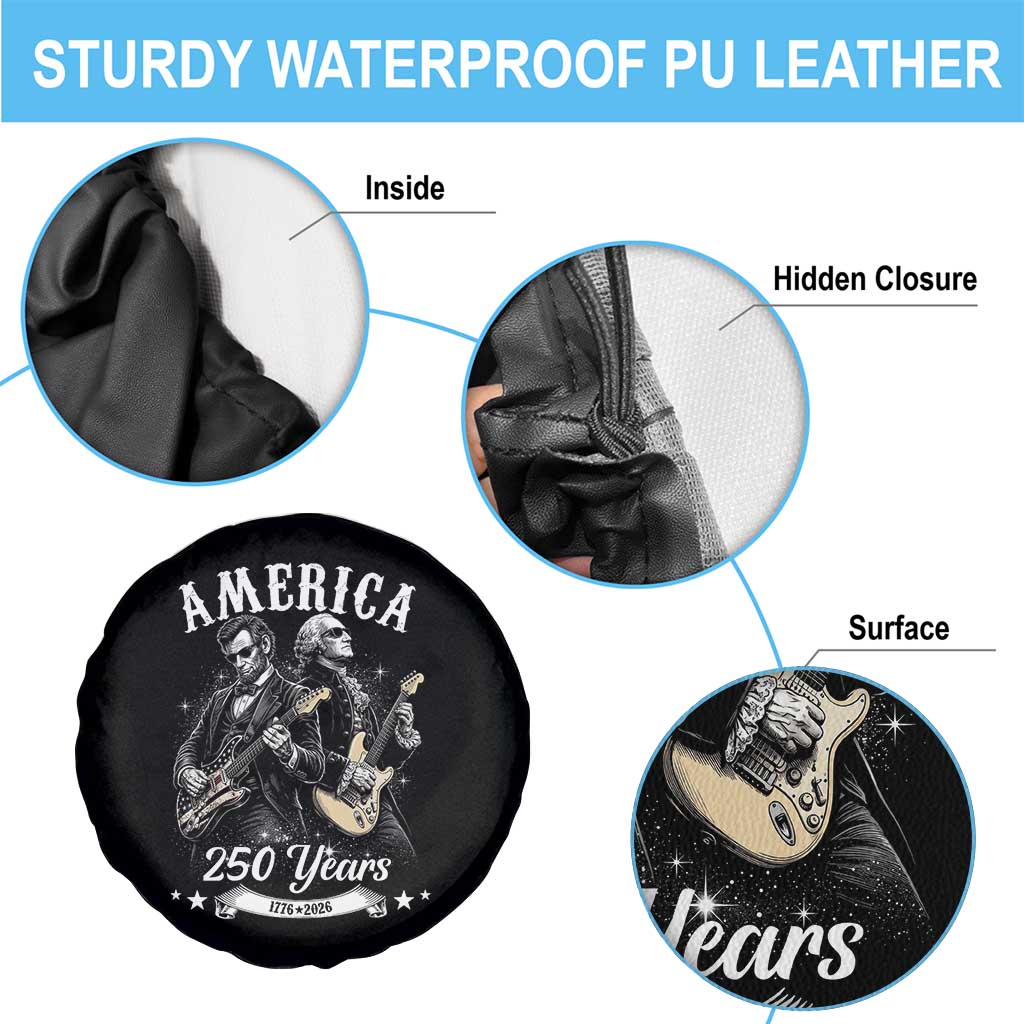 America 250 Years Abraham Lincoln and George Washington Rock Concert Spare Tire Cover Presidents Jamming Electric Guitars 1776 to 2026 Semiquincentennial TS02 Print Your Wear
