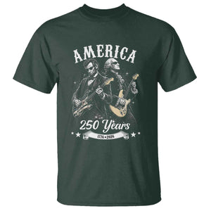 America 250 Years Abraham Lincoln and George Washington Rock Concert T Shirt Presidents Jamming Electric Guitars 1776 to 2026 Semiquincentennial TS02 Dark Forest Green Print Your Wear