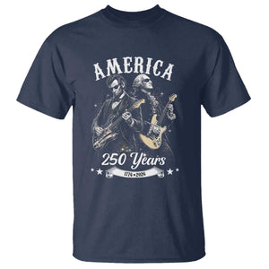 America 250 Years Abraham Lincoln and George Washington Rock Concert T Shirt Presidents Jamming Electric Guitars 1776 to 2026 Semiquincentennial TS02 Navy Print Your Wear
