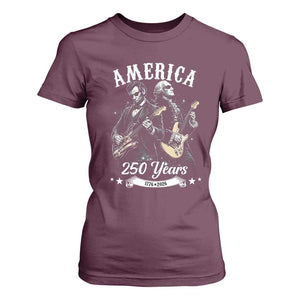 America 250 Years Abraham Lincoln and George Washington Rock Concert T Shirt For Women Presidents Jamming Electric Guitars 1776 to 2026 Semiquincentennial