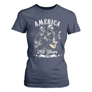 America 250 Years Abraham Lincoln and George Washington Rock Concert T Shirt For Women Presidents Jamming Electric Guitars 1776 to 2026 Semiquincentennial