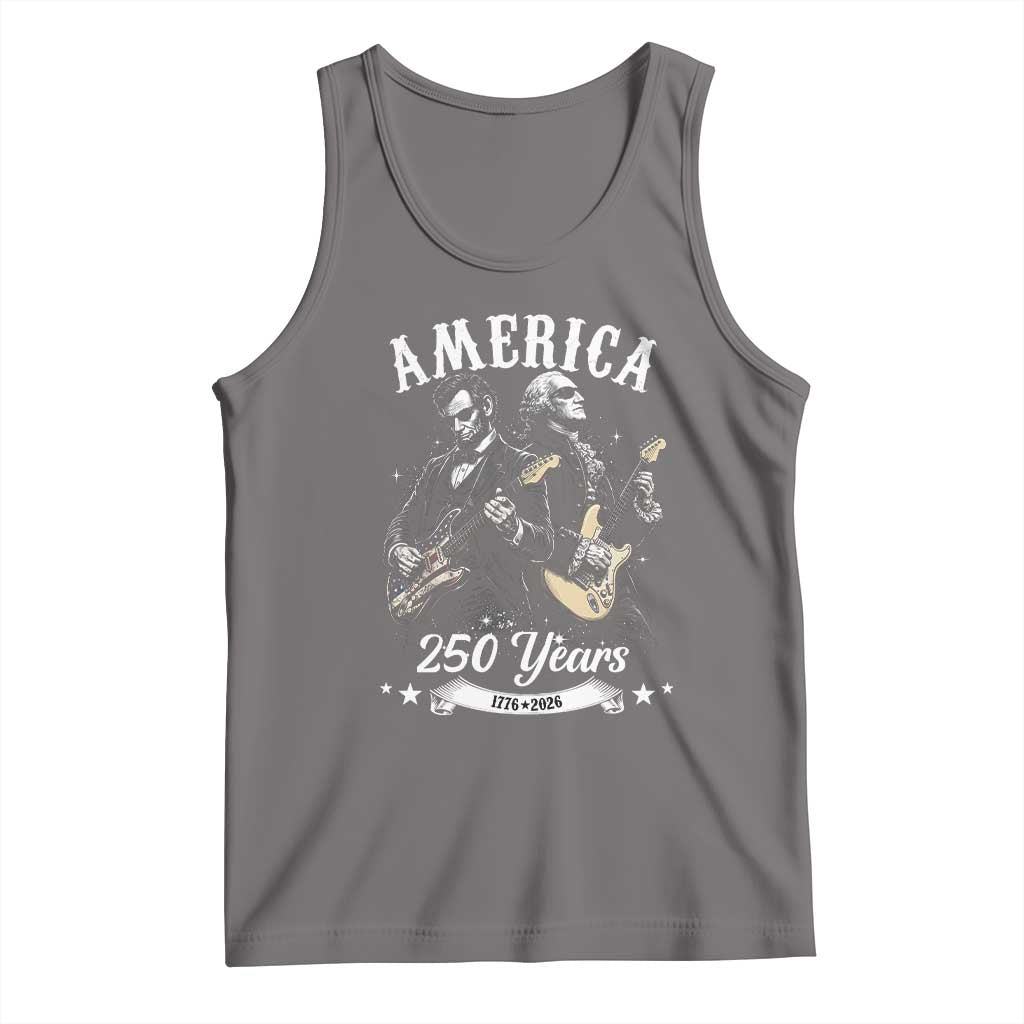 America 250 Years Abraham Lincoln and George Washington Rock Concert Tank Top Presidents Jamming Electric Guitars 1776 to 2026 Semiquincentennial TS02 Deep Heather Print Your Wear