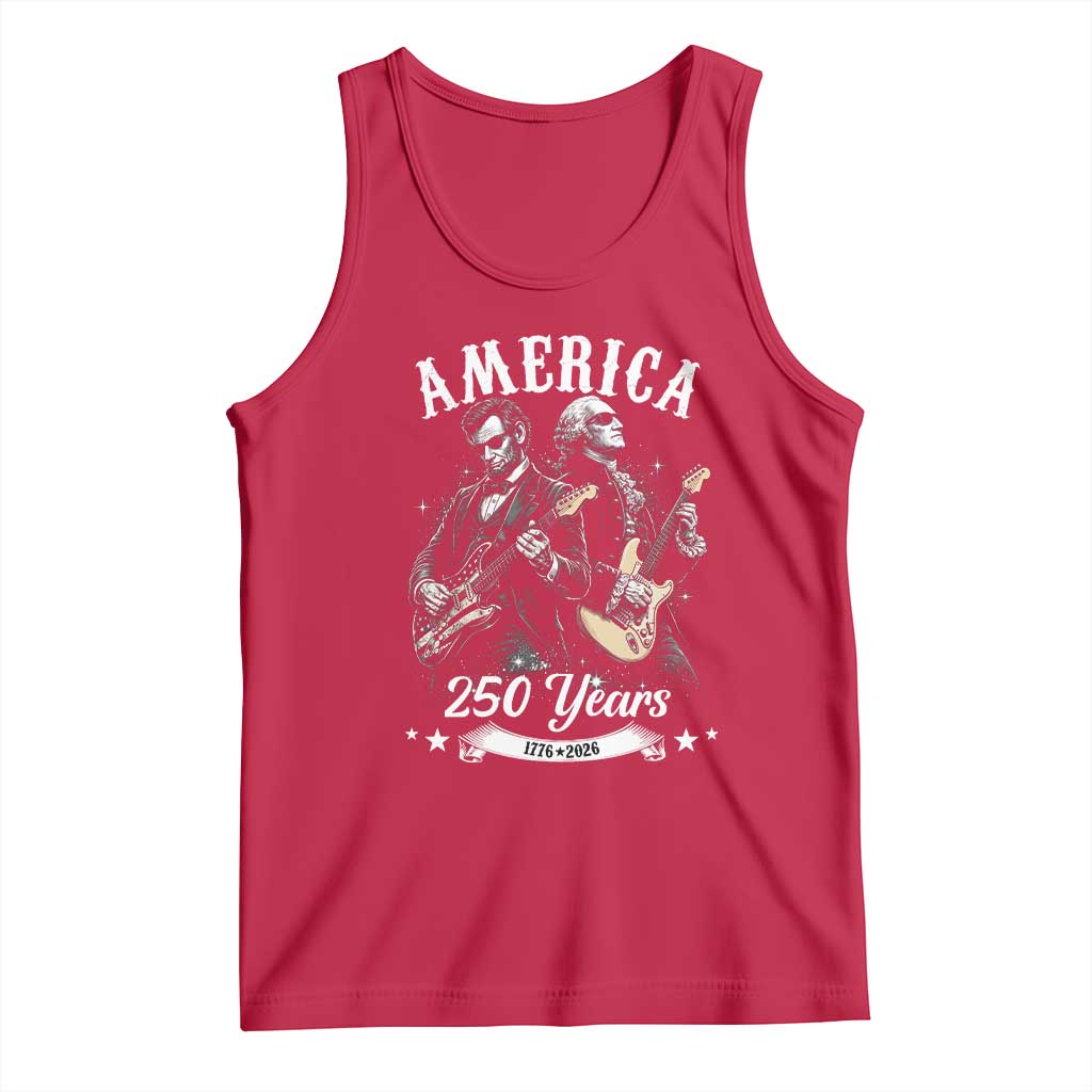 America 250 Years Abraham Lincoln and George Washington Rock Concert Tank Top Presidents Jamming Electric Guitars 1776 to 2026 Semiquincentennial TS02 Red Print Your Wear