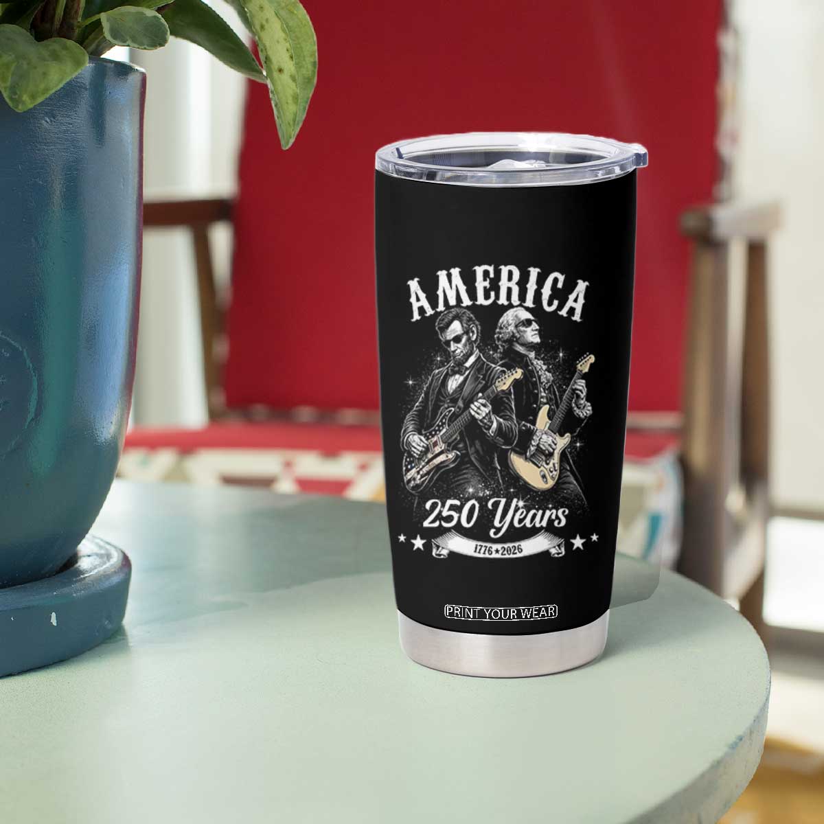 America 250 Years Abraham Lincoln and George Washington Rock Concert Tumbler Cup Presidents Jamming Electric Guitars 1776 to 2026 Semiquincentennial TS02 Print Your Wear