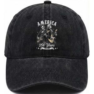 America 250 Years Abraham Lincoln and George Washington Rock Concert Washed Cotton Baseball Cap Presidents Jamming Electric Guitars 1776 to 2026 Semiquincentennial TS02 Print Your Wear