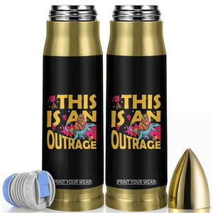 This Is An Outrage Sassy Cat Riding Raptor Dinosaur Bullet Tumbler Retro Pop Art Graphic