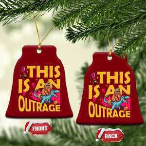 This Is An Outrage Sassy Cat Riding Raptor Dinosaur Ceramic Ornament Retro Pop Art Graphic