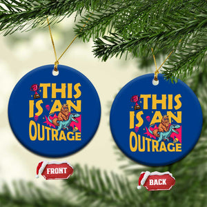 This Is An Outrage Sassy Cat Riding Raptor Dinosaur Ceramic Ornament Retro Pop Art Graphic