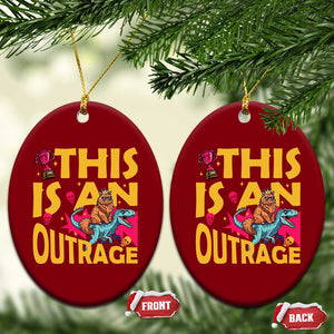 This Is An Outrage Sassy Cat Riding Raptor Dinosaur Ceramic Ornament Retro Pop Art Graphic