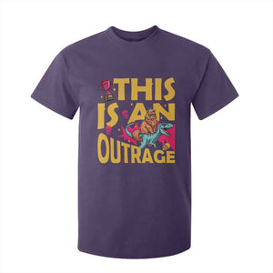 This Is An Outrage Sassy Cat Riding Raptor Dinosaur T Shirt For Kid Retro Pop Art Graphic