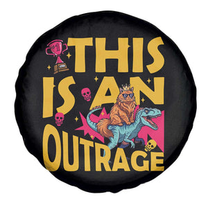 This Is An Outrage Sassy Cat Riding Raptor Dinosaur Spare Tire Cover Retro Pop Art Graphic