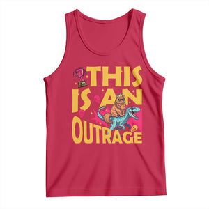This Is An Outrage Sassy Cat Riding Raptor Dinosaur Tank Top Retro Pop Art Graphic