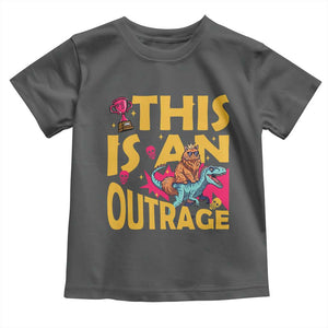 This Is An Outrage Sassy Cat Riding Raptor Dinosaur Toddler T Shirt Retro Pop Art Graphic