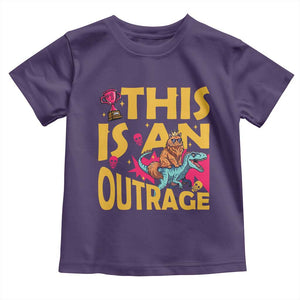 This Is An Outrage Sassy Cat Riding Raptor Dinosaur Toddler T Shirt Retro Pop Art Graphic