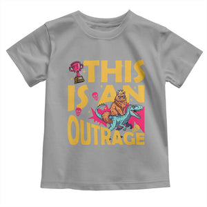 This Is An Outrage Sassy Cat Riding Raptor Dinosaur Toddler T Shirt Retro Pop Art Graphic
