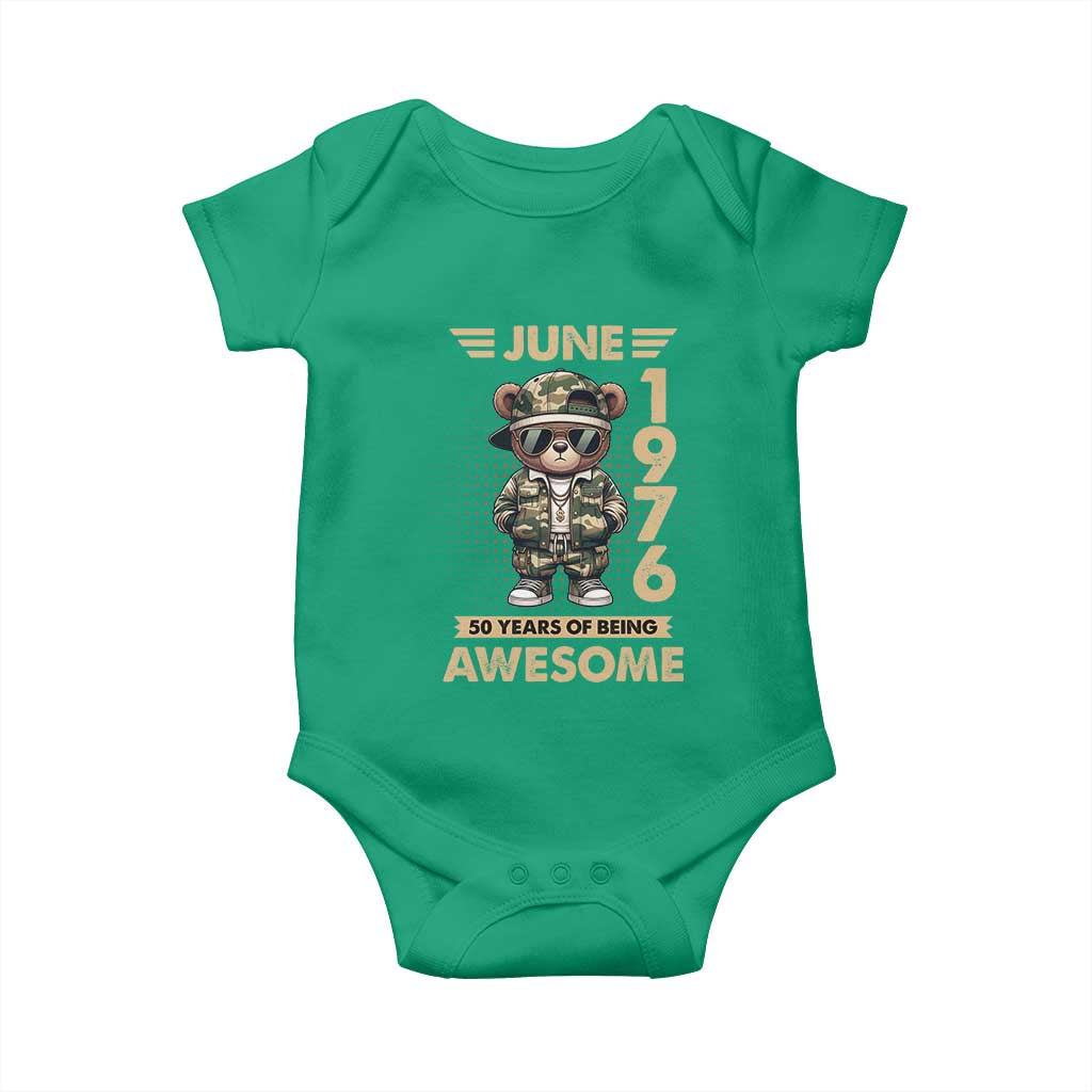 Cool Teddy Bear June 1976 50th Birthday Baby Onesie 50 Years Of Being Awesome Retro Streetwear Gift