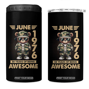 Cool Teddy Bear June 1976 50th Birthday 4 in 1 Can Cooler Tumbler 50 Years Of Being Awesome Retro Streetwear Gift