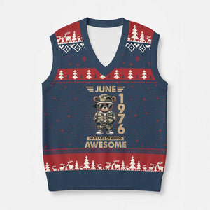 Cool Teddy Bear June 1976 50th Birthday V-Neck Knit Sweater Vest 50 Years Of Being Awesome Retro Streetwear Gift