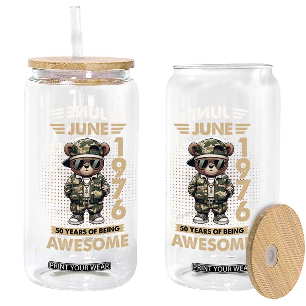 Cool Teddy Bear June 1976 50th Birthday Glass Can 50 Years Of Being Awesome Retro Streetwear Gift