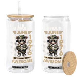 Cool Teddy Bear June 1976 50th Birthday Glass Can 50 Years Of Being Awesome Retro Streetwear Gift