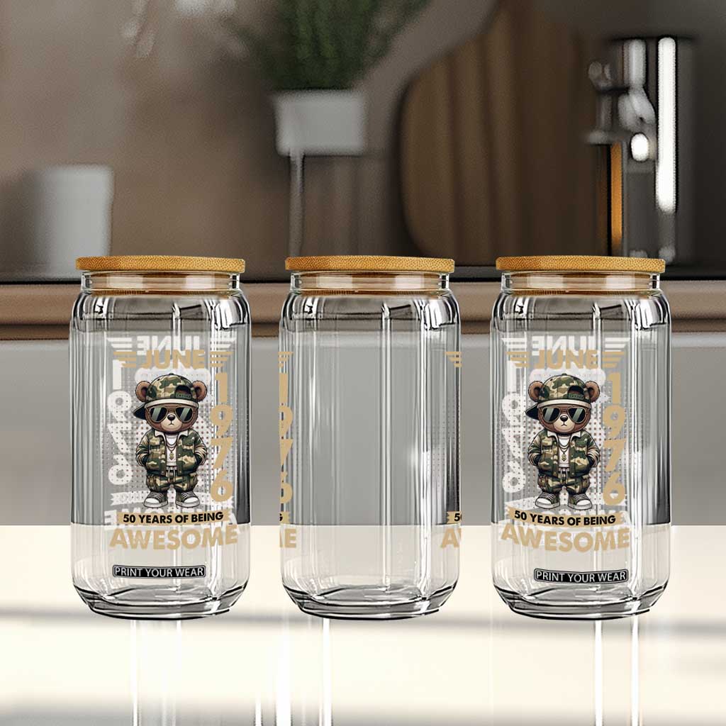 Cool Teddy Bear June 1976 50th Birthday Glass Can 50 Years Of Being Awesome Retro Streetwear Gift