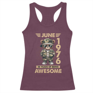 Cool Teddy Bear June 1976 50th Birthday Racerback Tank Top 50 Years Of Being Awesome Retro Streetwear Gift