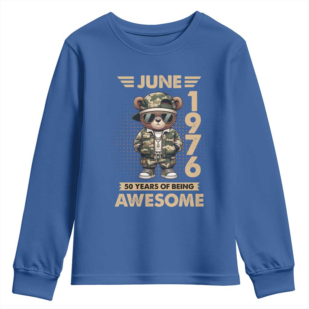 Cool Teddy Bear June 1976 50th Birthday Youth Sweatshirt 50 Years Of Being Awesome Retro Streetwear Gift