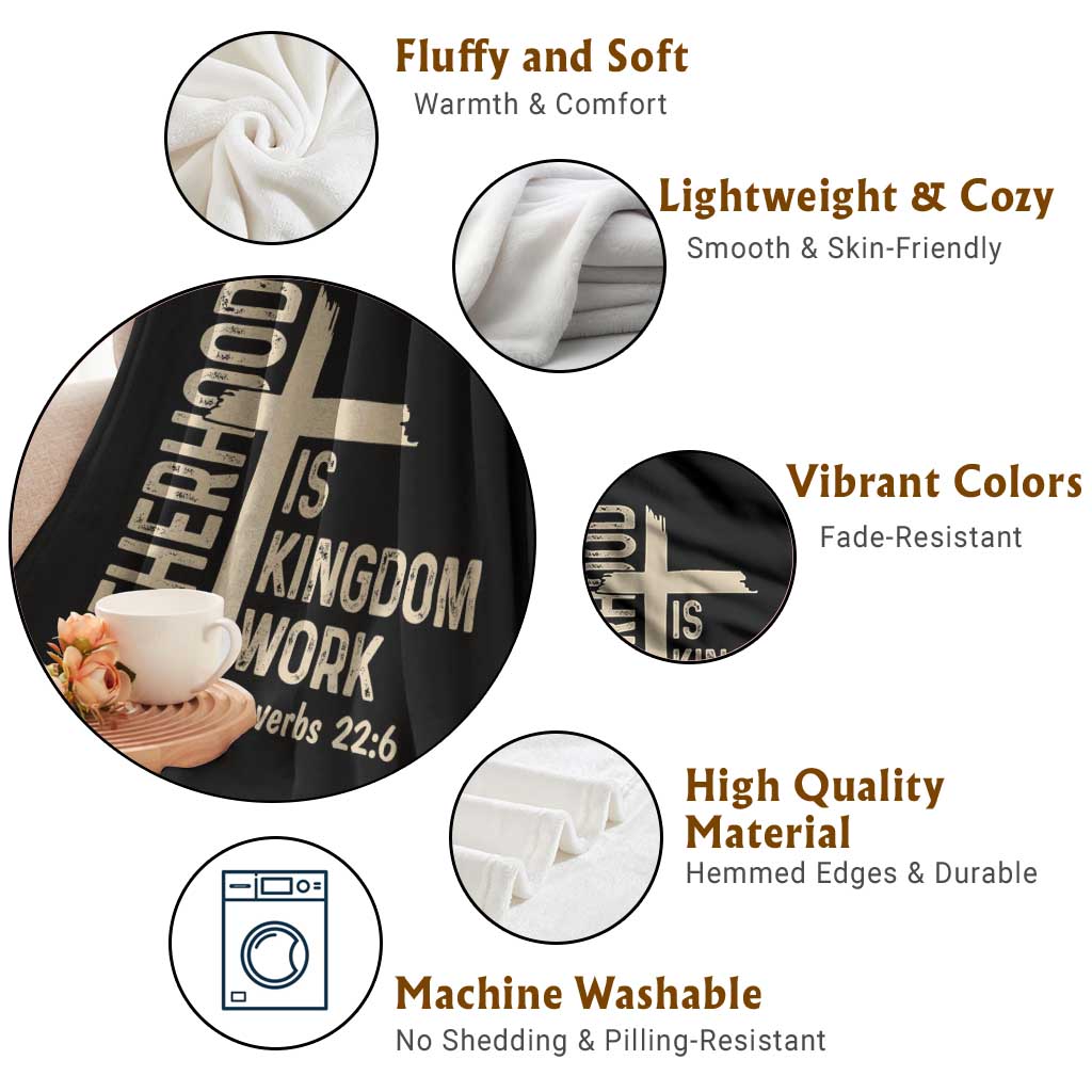 Fatherhood Is Kingdom Work Christian Dad Distressed Cross Throw Blanket Bible Verse Proverbs 22:6 Gift for Faith-Based Fathers