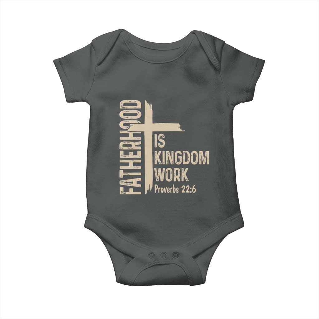 Fatherhood Is Kingdom Work Christian Dad Distressed Cross Baby Onesie Bible Verse Proverbs 22:6 Gift for Faith-Based Fathers