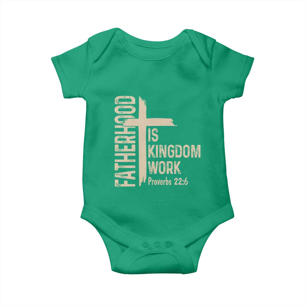 Fatherhood Is Kingdom Work Christian Dad Distressed Cross Baby Onesie Bible Verse Proverbs 22:6 Gift for Faith-Based Fathers