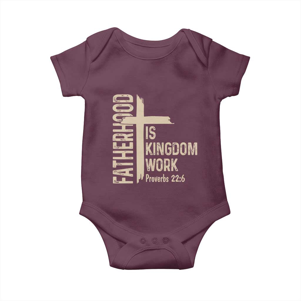 Fatherhood Is Kingdom Work Christian Dad Distressed Cross Baby Onesie Bible Verse Proverbs 22:6 Gift for Faith-Based Fathers