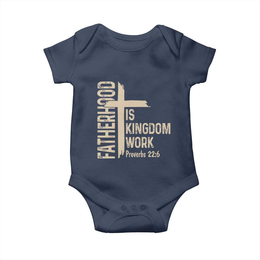 Fatherhood Is Kingdom Work Christian Dad Distressed Cross Baby Onesie Bible Verse Proverbs 22:6 Gift for Faith-Based Fathers