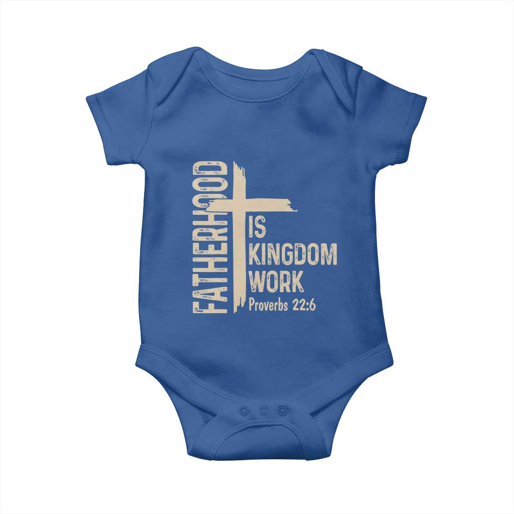 Fatherhood Is Kingdom Work Christian Dad Distressed Cross Baby Onesie Bible Verse Proverbs 22:6 Gift for Faith-Based Fathers