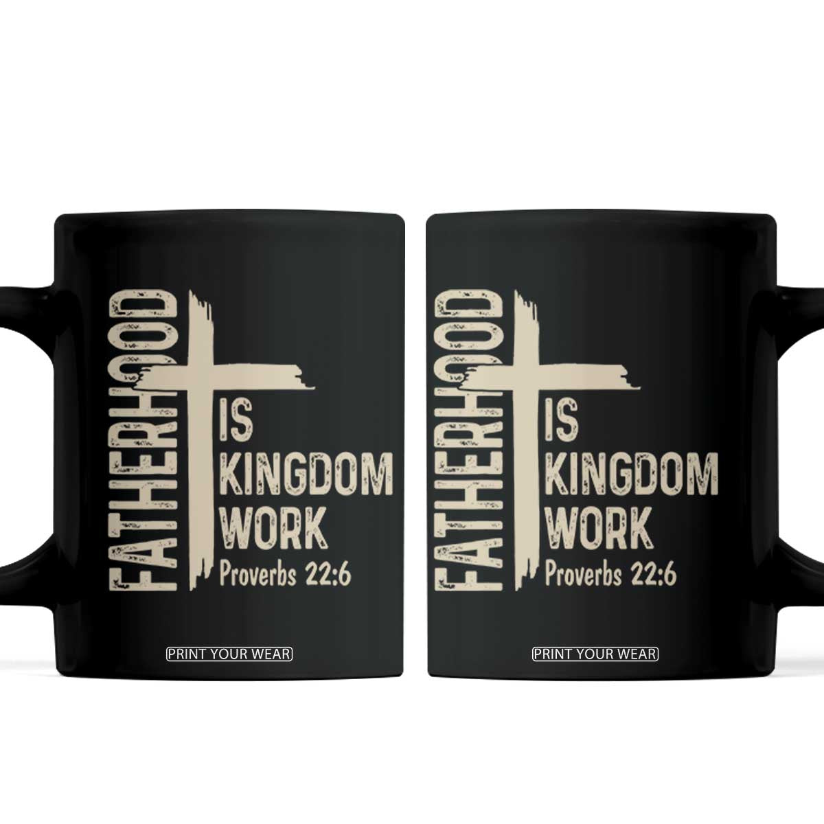Fatherhood Is Kingdom Work Christian Dad Distressed Cross Coffee Mug Bible Verse Proverbs 22:6 Gift for Faith-Based Fathers