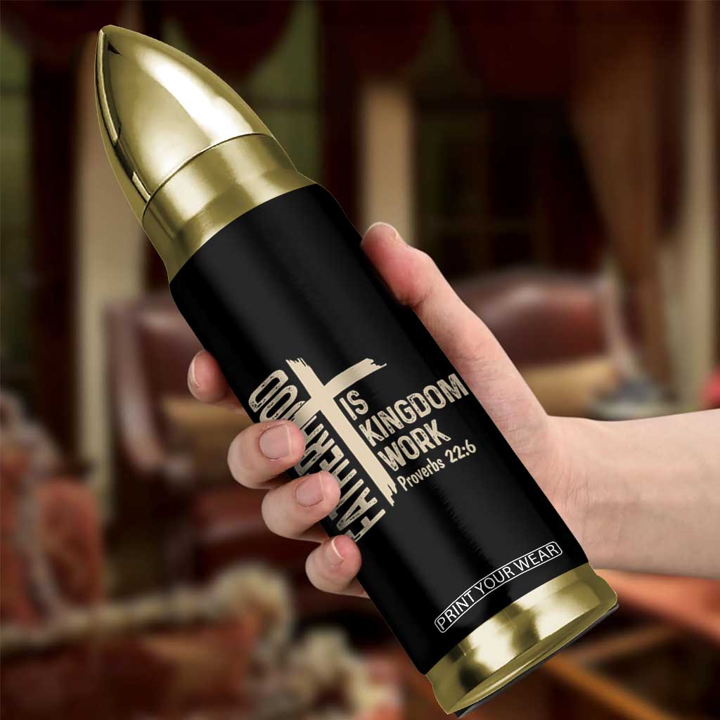 Fatherhood Is Kingdom Work Christian Dad Distressed Cross Bullet Tumbler Bible Verse Proverbs 22:6 Gift for Faith-Based Fathers