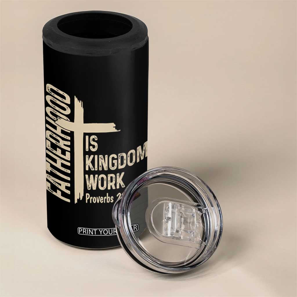 Fatherhood Is Kingdom Work Christian Dad Distressed Cross 4 in 1 Can Cooler Tumbler Bible Verse Proverbs 22:6 Gift for Faith-Based Fathers