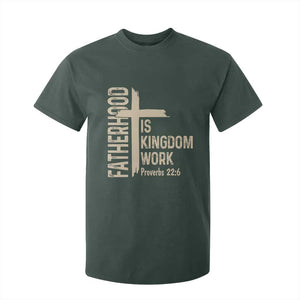 Fatherhood Is Kingdom Work Christian Dad Distressed Cross T Shirt For Kid Bible Verse Proverbs 22:6 Gift for Faith-Based Fathers