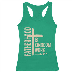 Fatherhood Is Kingdom Work Christian Dad Distressed Cross Racerback Tank Top Bible Verse Proverbs 22:6 Gift for Faith-Based Fathers