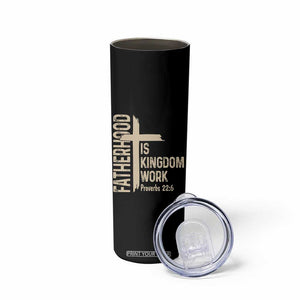 Fatherhood Is Kingdom Work Christian Dad Distressed Cross Skinny Tumbler Bible Verse Proverbs 22:6 Gift for Faith-Based Fathers